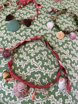 Vintage Floral Chintz Fabric Charm Necklace