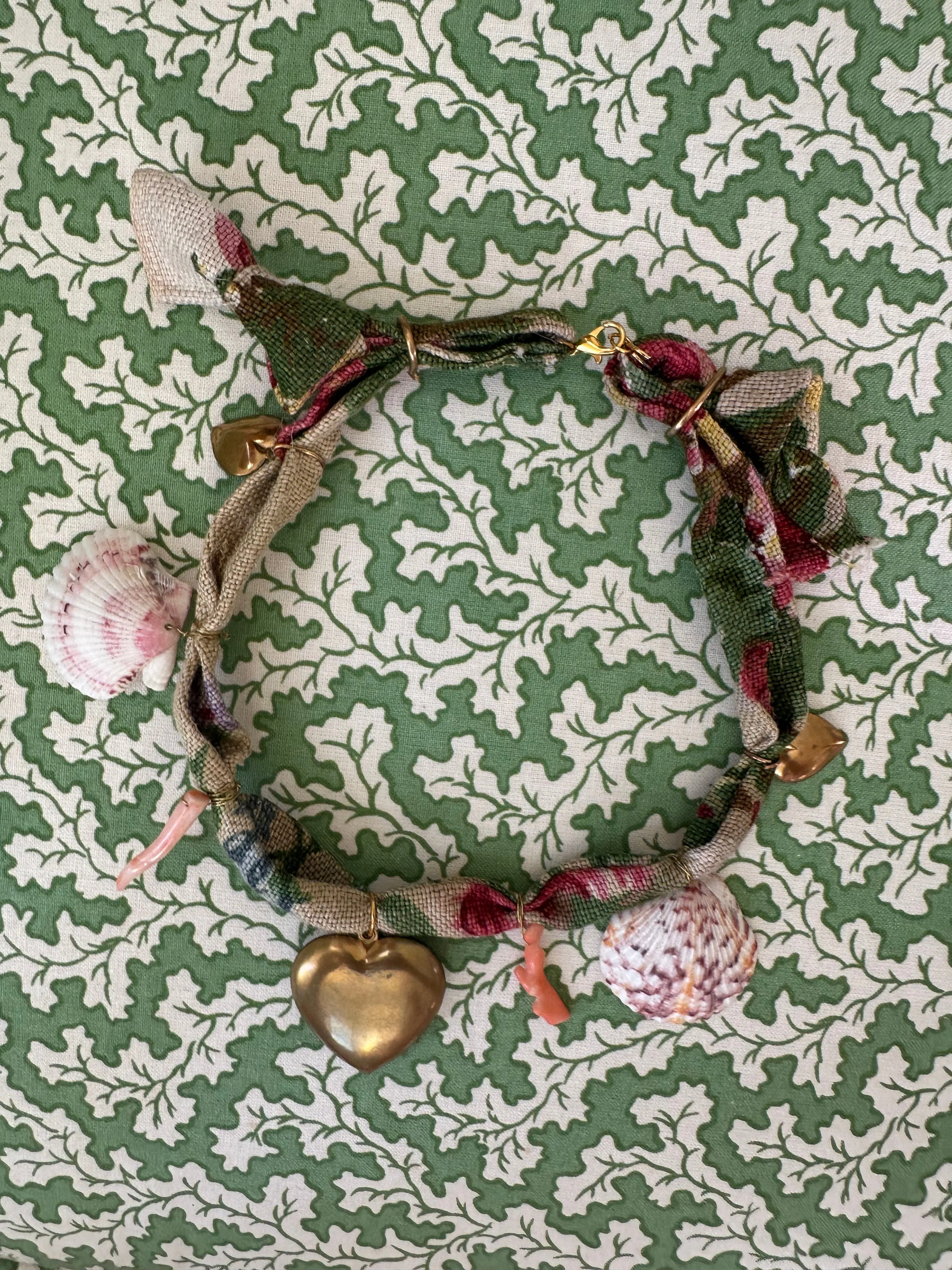 Vintage Floral Chintz Fabric Charm Necklace
