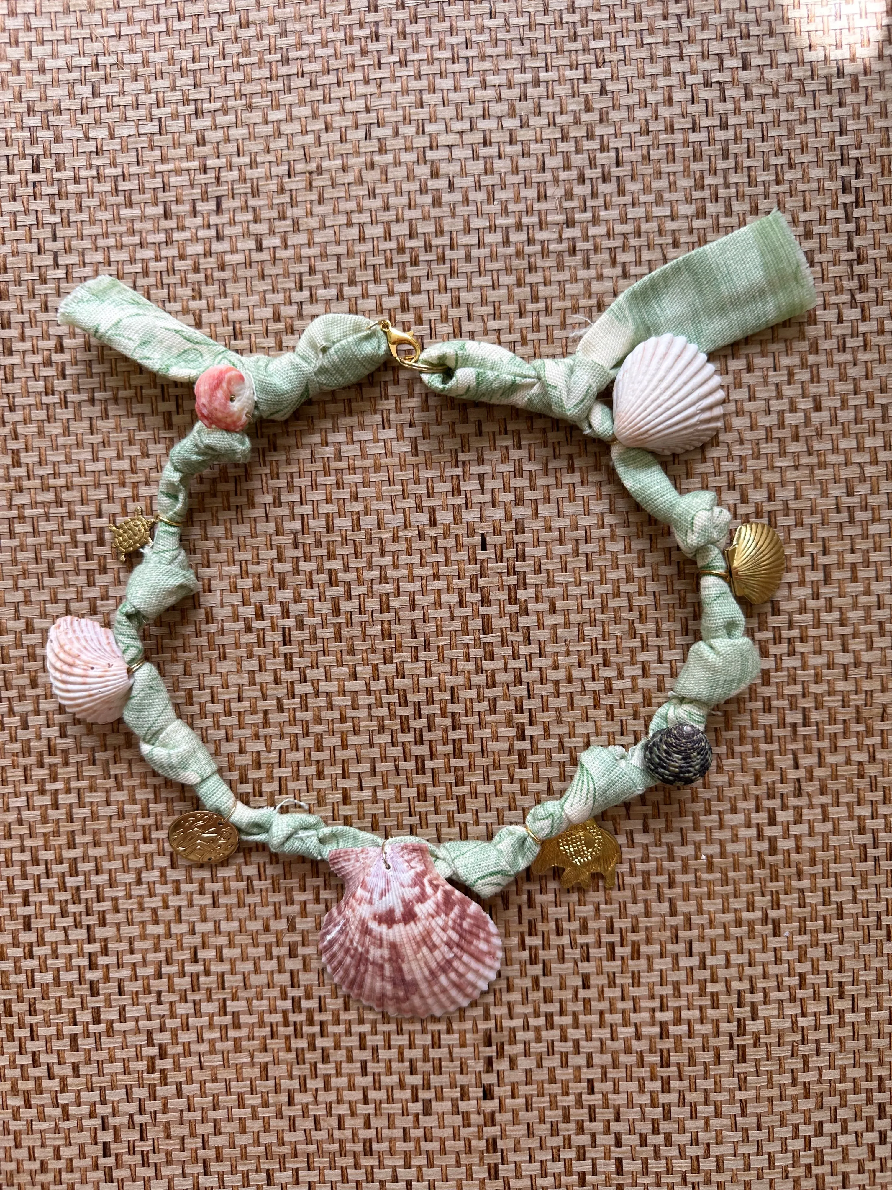 Vintage Floral Chintz Fabric Charm Necklace