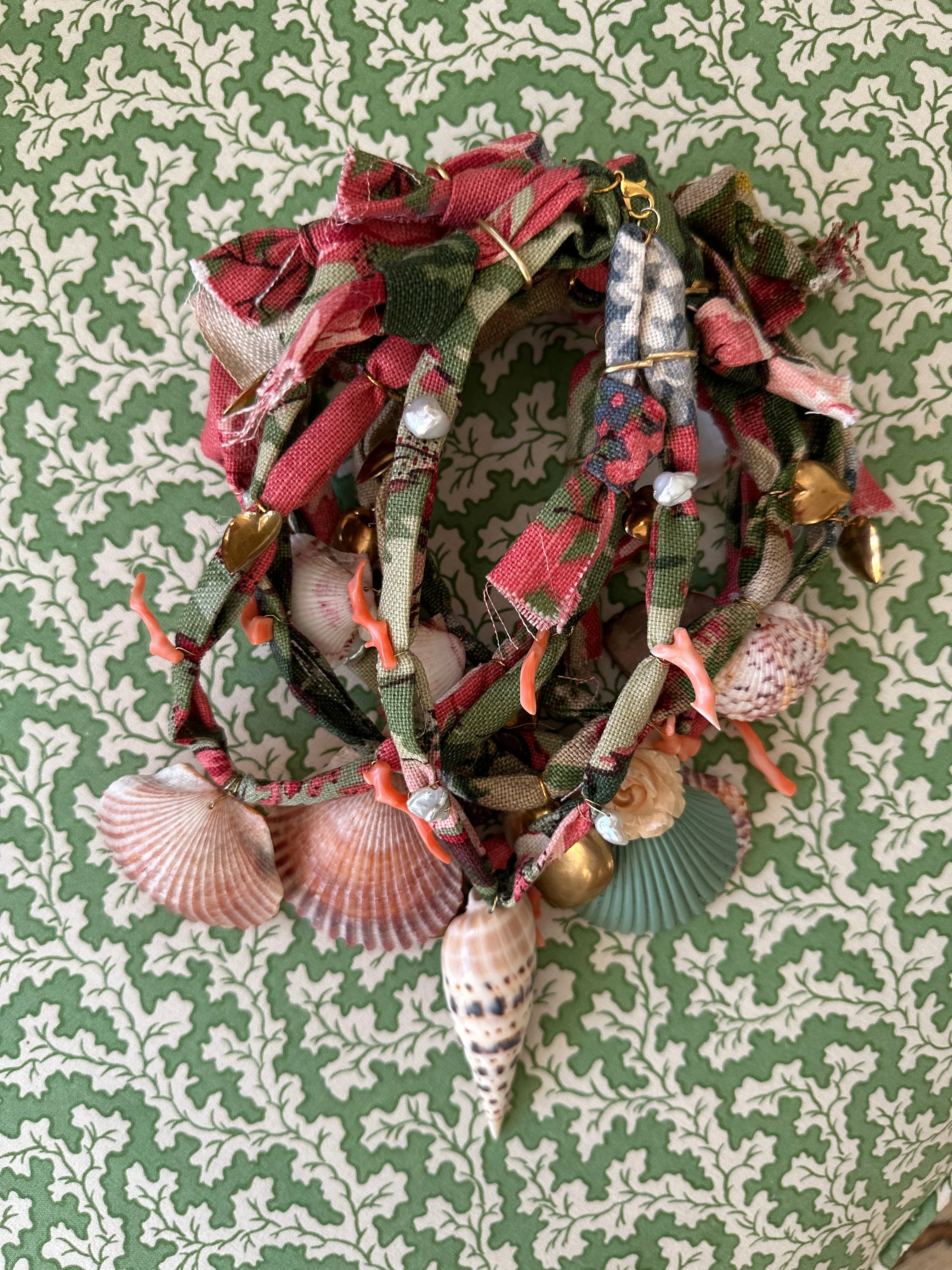 Vintage Floral Chintz Fabric Charm Necklace