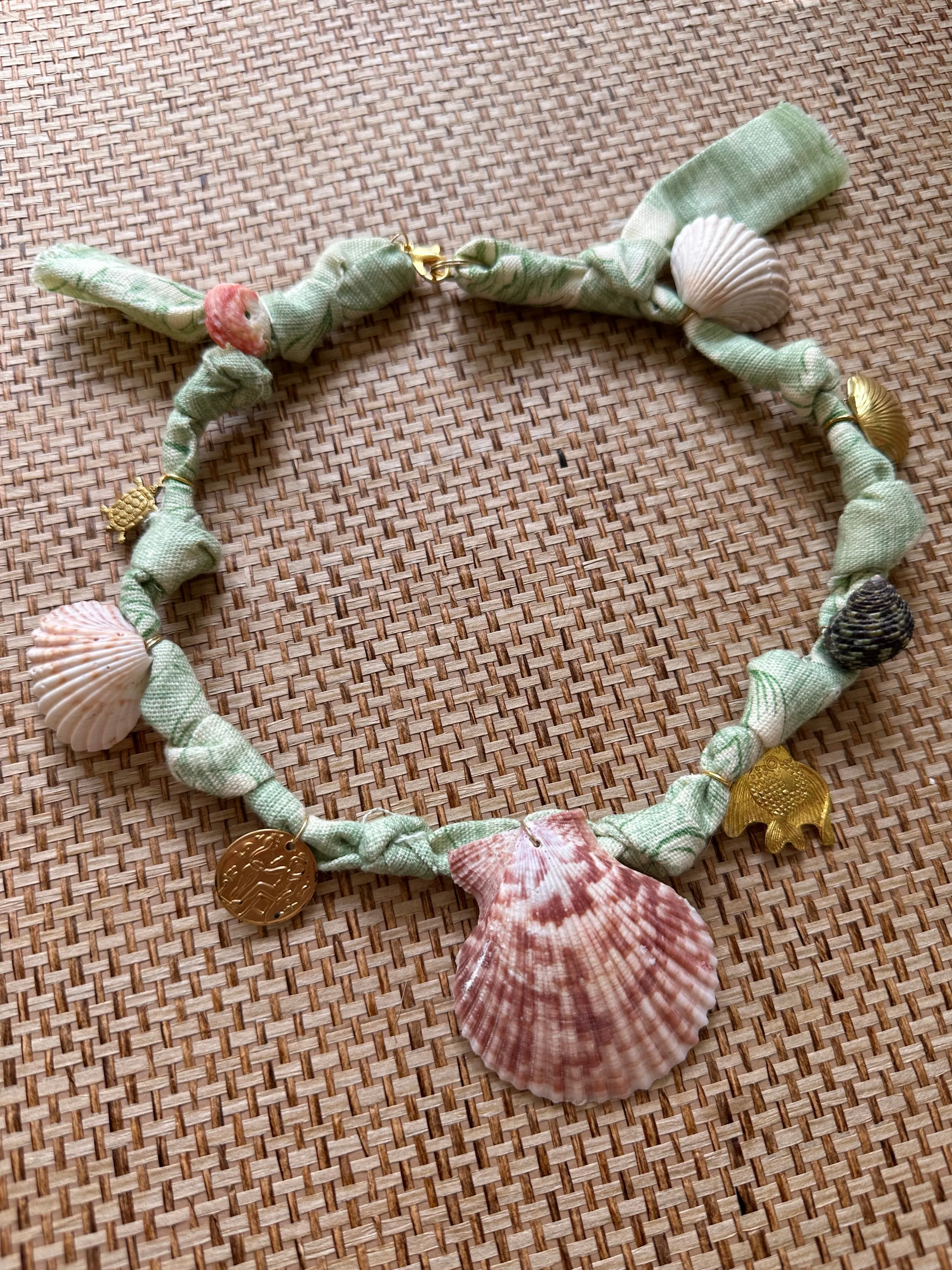Vintage Floral Chintz Fabric Charm Necklace