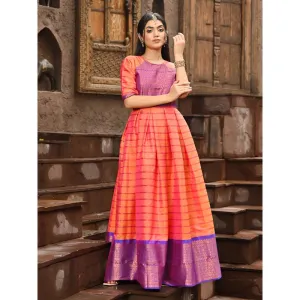 Vinya Orange Silk Fit and Flare Dress