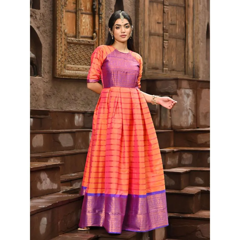 Vinya Orange Silk Fit and Flare Dress