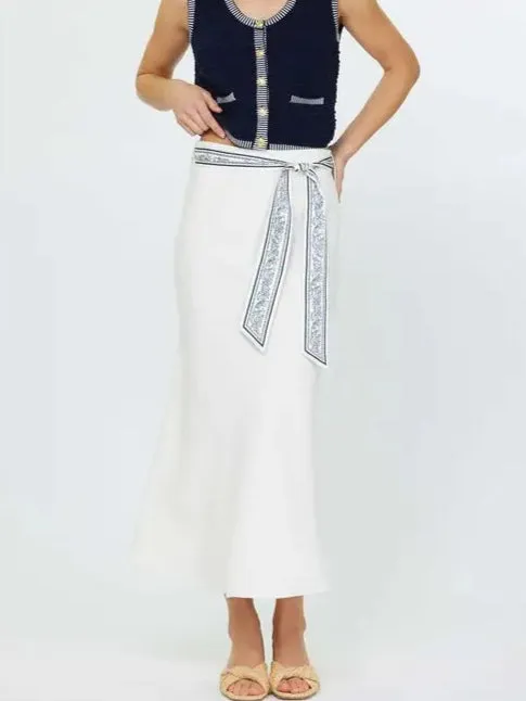 Waist Scarf Detail Midi Skirt