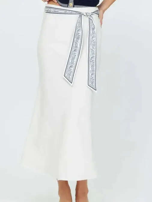 Waist Scarf Detail Midi Skirt