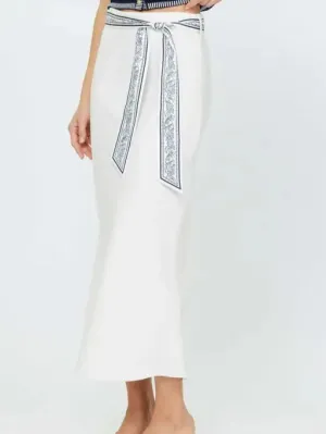 Waist Scarf Detail Midi Skirt
