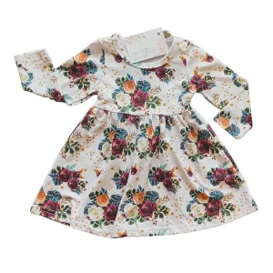 White Floral Long-Sleeved Dress