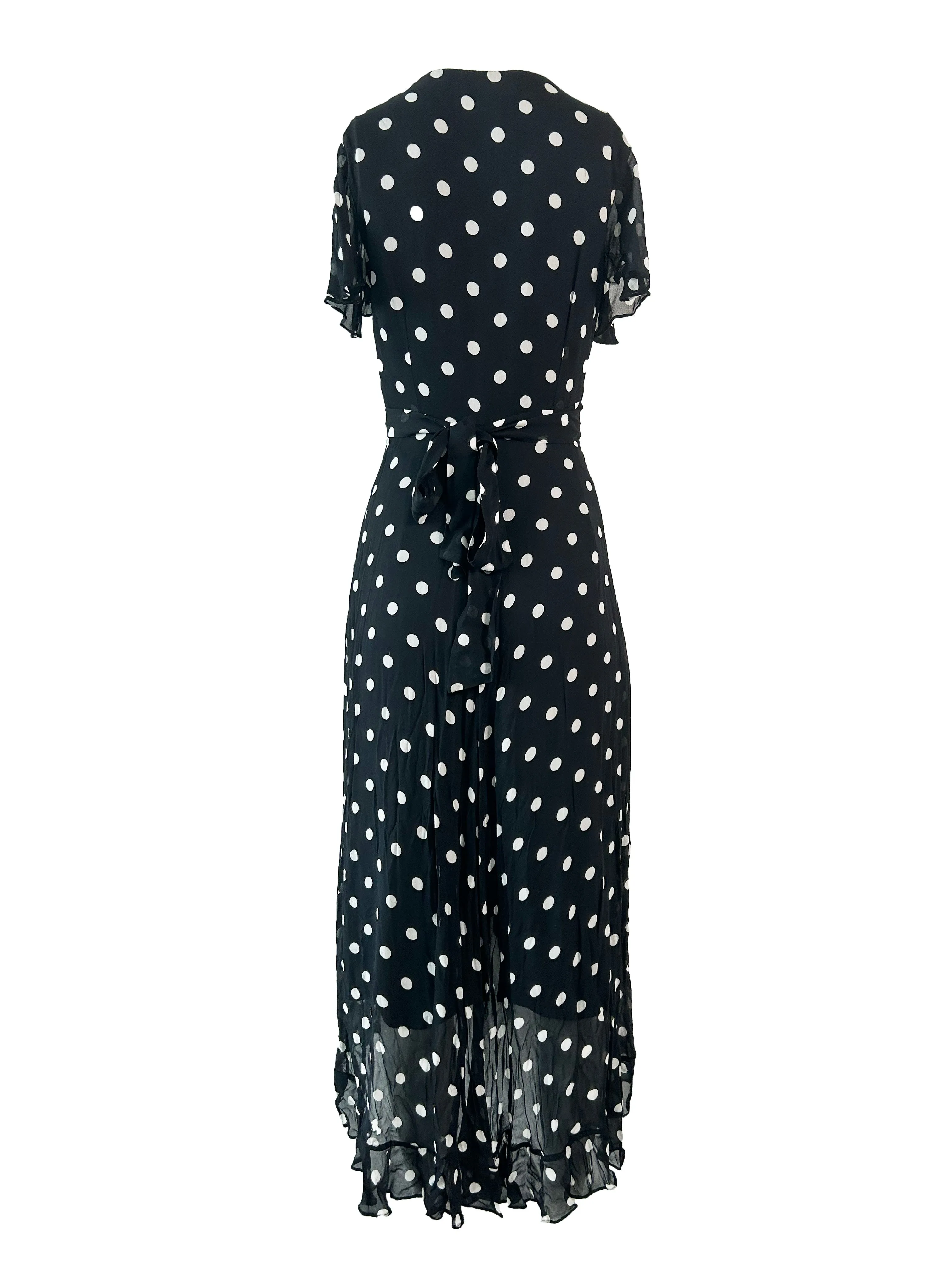 White Polka Dot Black Dress With Blackrose Button