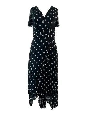 White Polka Dot Black Dress With Blackrose Button