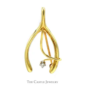 Wishbone Designed Pin with Diamond Accent in 14k Yellow Gold