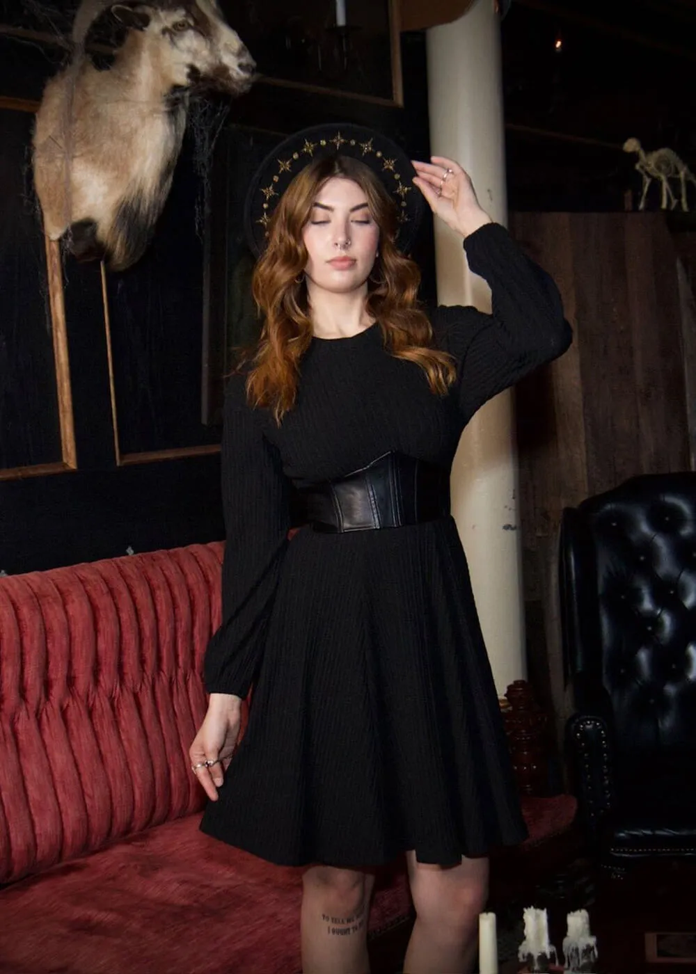 Witchwood Blythe Vegan Leather Corset Sweater Dress Black