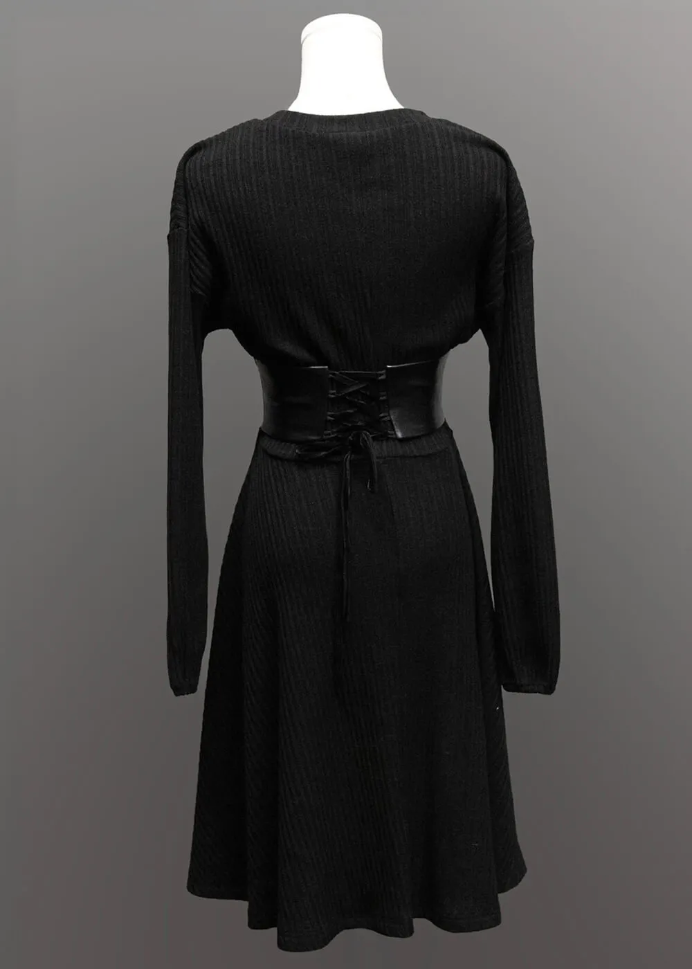 Witchwood Blythe Vegan Leather Corset Sweater Dress Black