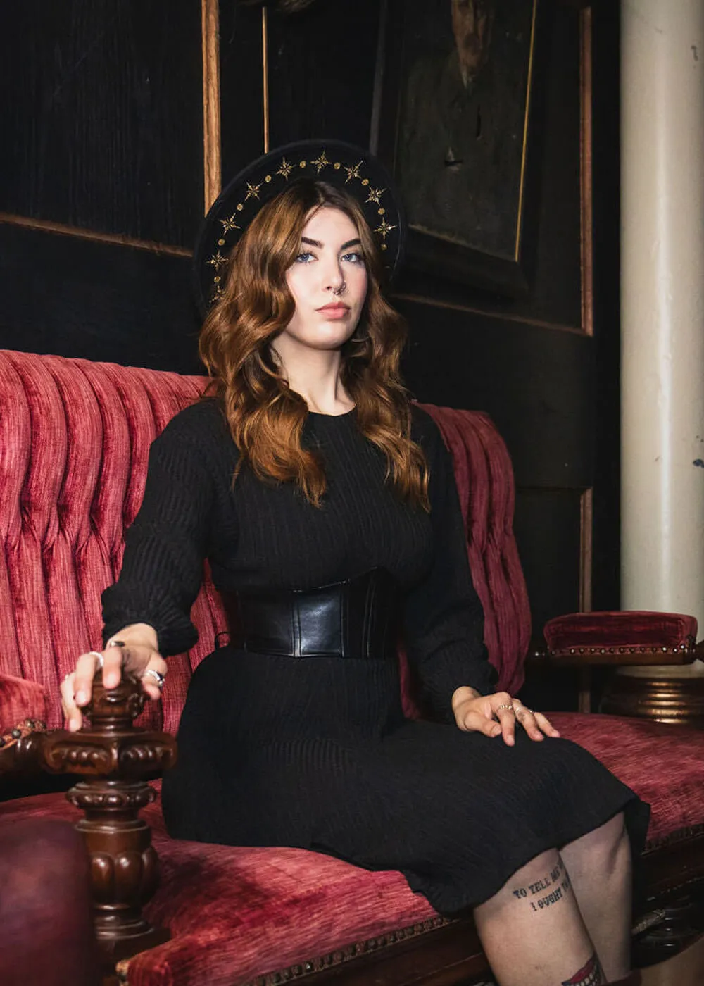 Witchwood Blythe Vegan Leather Corset Sweater Dress Black