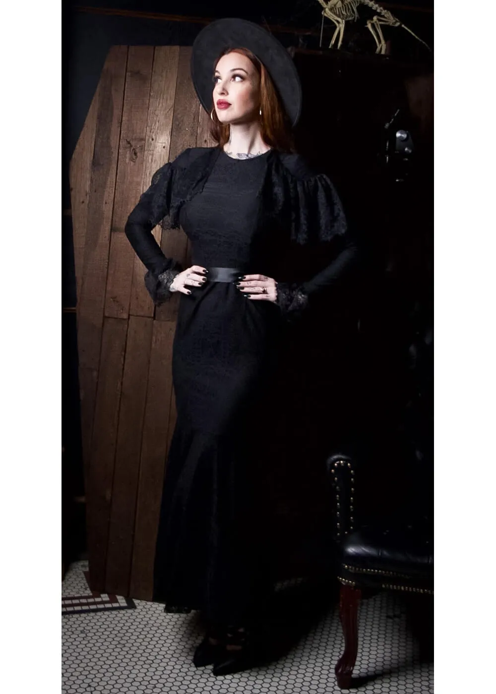 Witchwood Borden Lace Mermaid Maxi Dress Black