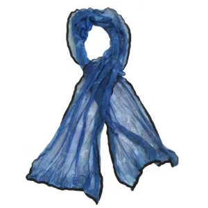 Woman Scarf Fabric & Crochet Blue Black