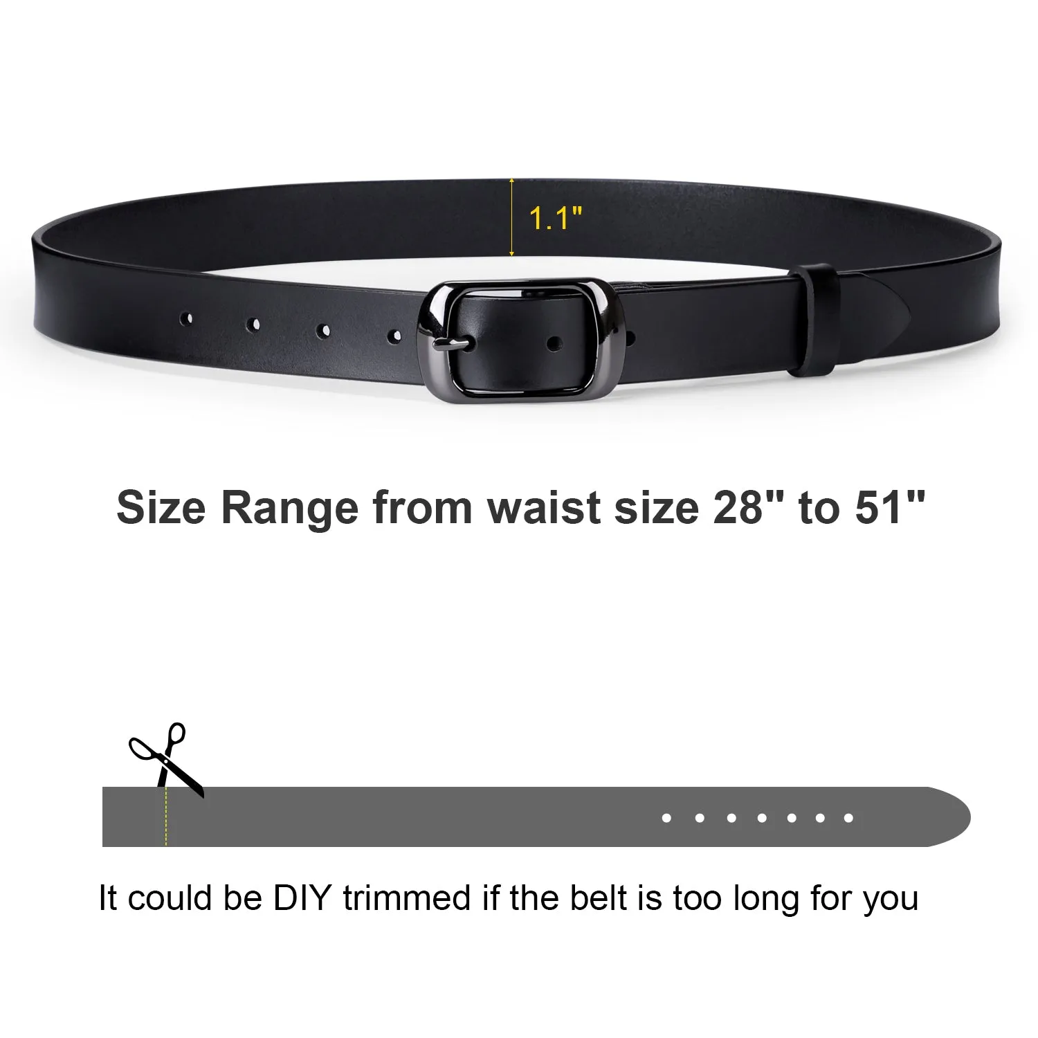 Women Black Leather Belt Plus Size Polished Buckle for Jeans Pants