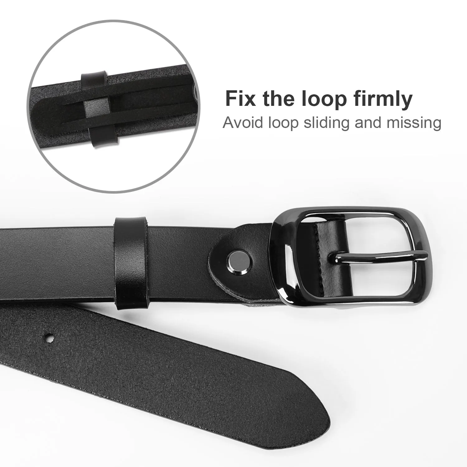 Women Black Leather Belt Plus Size Polished Buckle for Jeans Pants