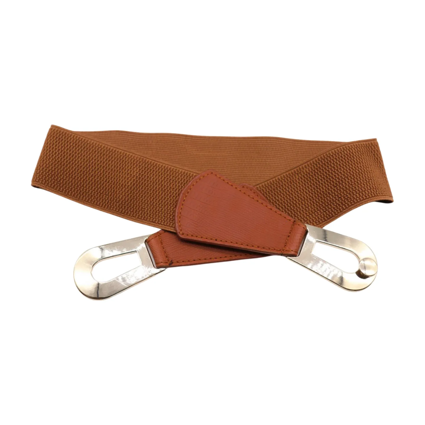Women Brown Elastic Skinny Waistband Hip High Waist Belt Gold Metal Buckle S M