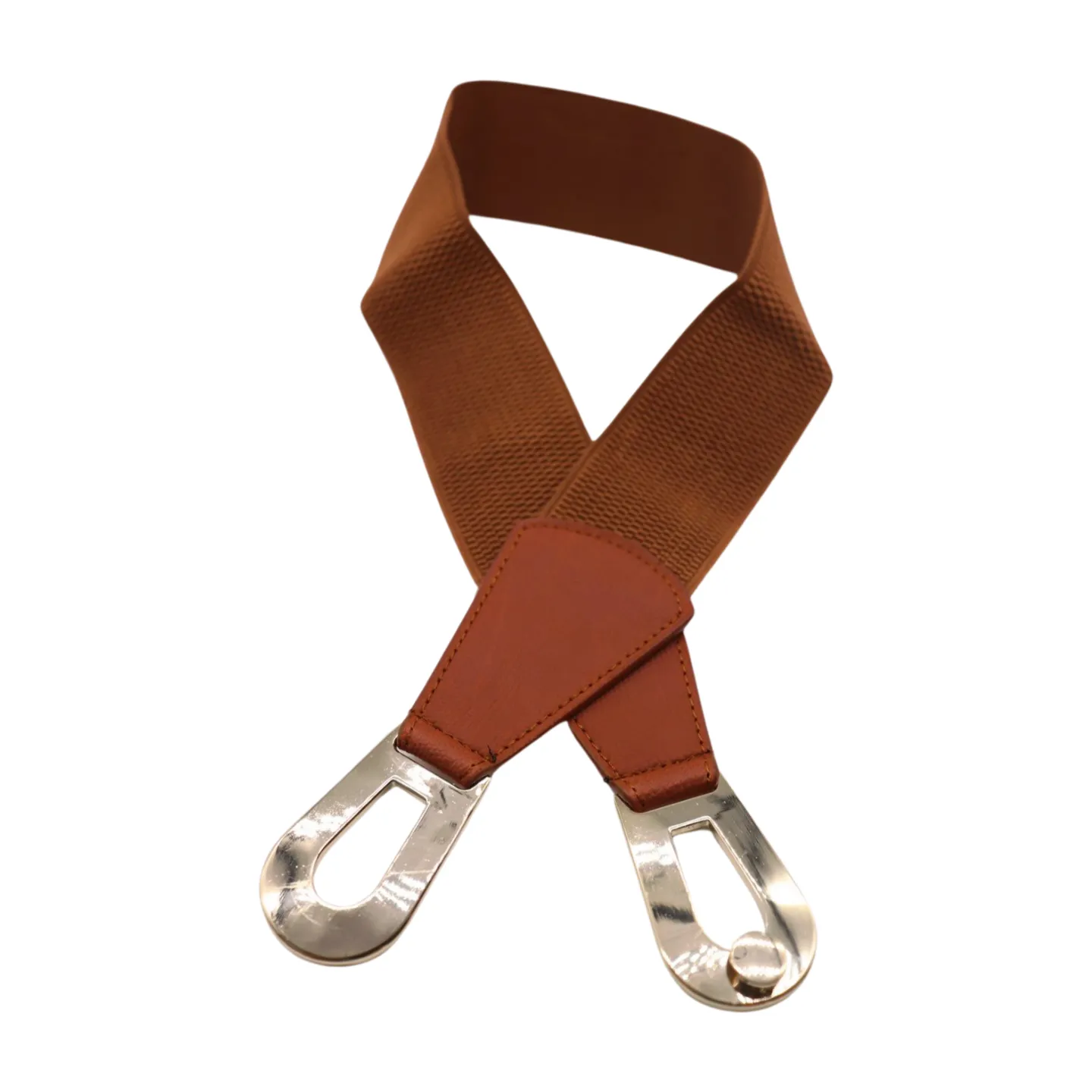 Women Brown Elastic Skinny Waistband Hip High Waist Belt Gold Metal Buckle S M