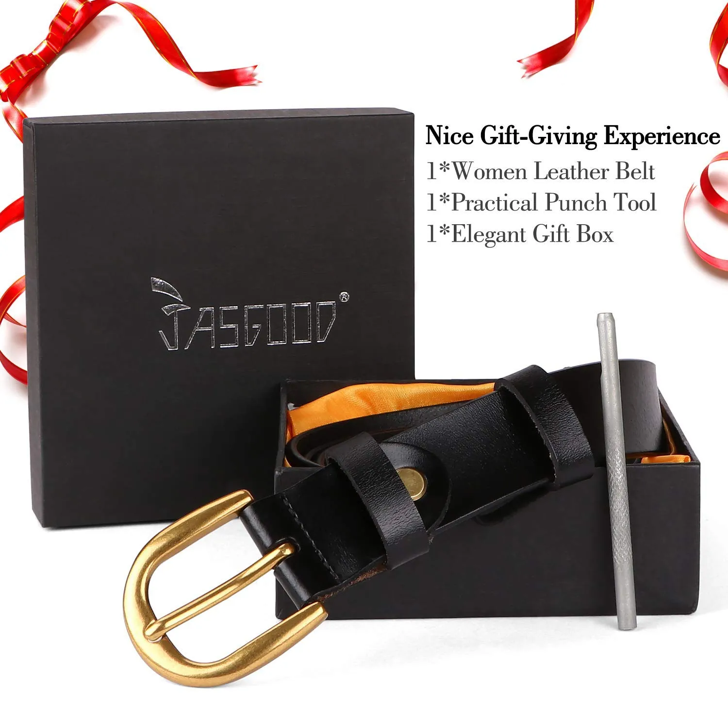 Women Casual Leather Belt for Jeans, 1.2 Inch Wide with Golden Buckle