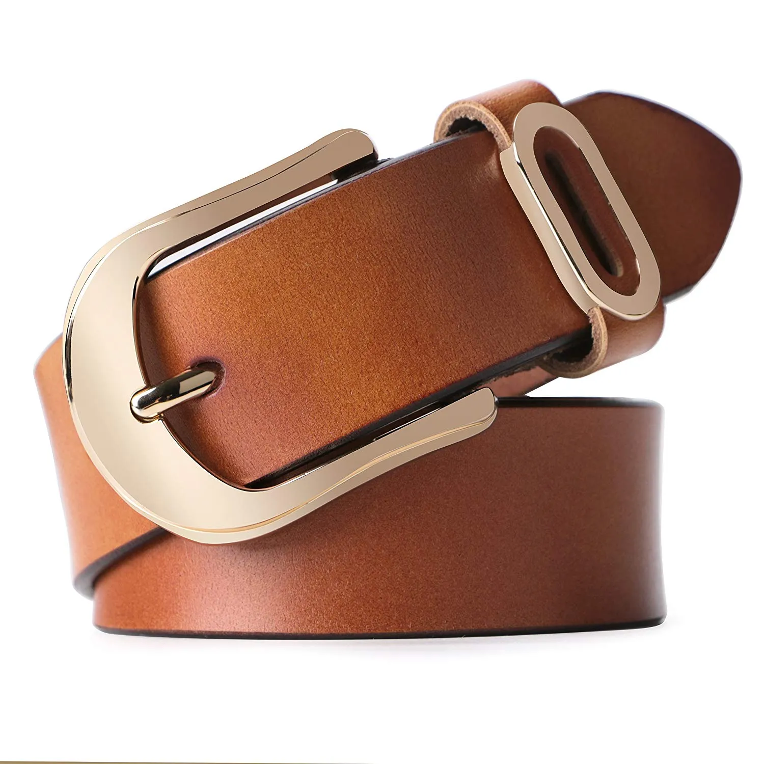 Women Casual Leather Belt for Jeans, 1.2 Inch Wide with Golden Buckle