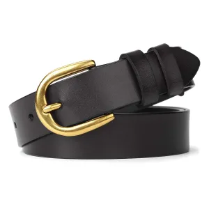 Women Casual Leather Belt for Jeans, 1.2 Inch Wide with Golden Buckle