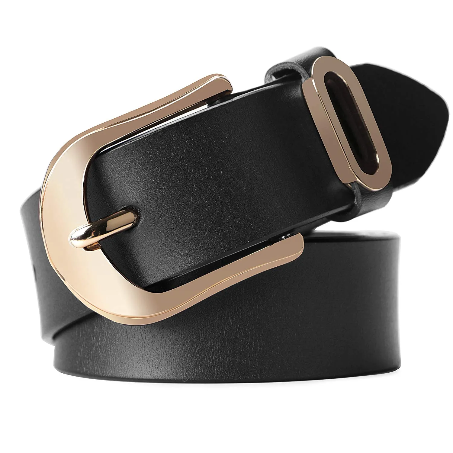 Women Casual Leather Belt for Jeans, 1.2 Inch Wide with Golden Buckle