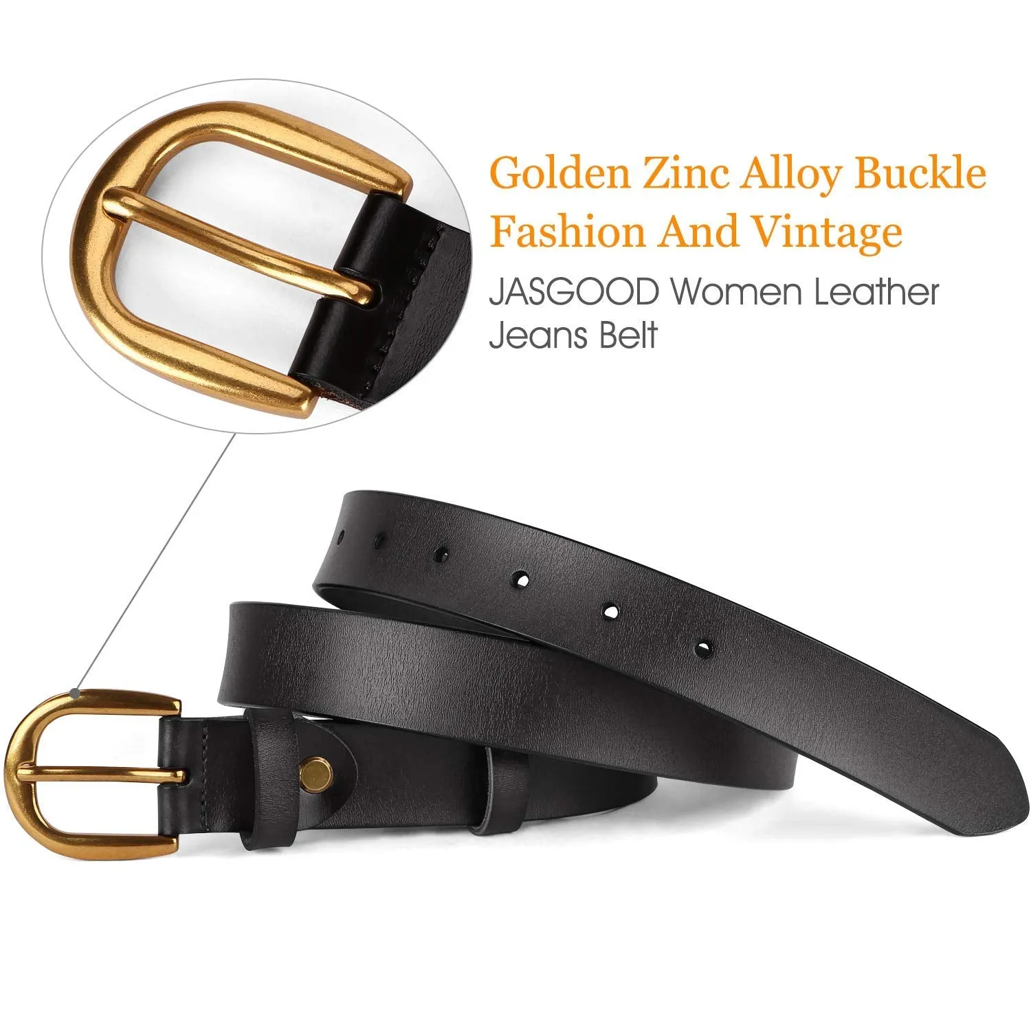 Women Casual Leather Belt for Jeans, 1.2 Inch Wide with Golden Buckle