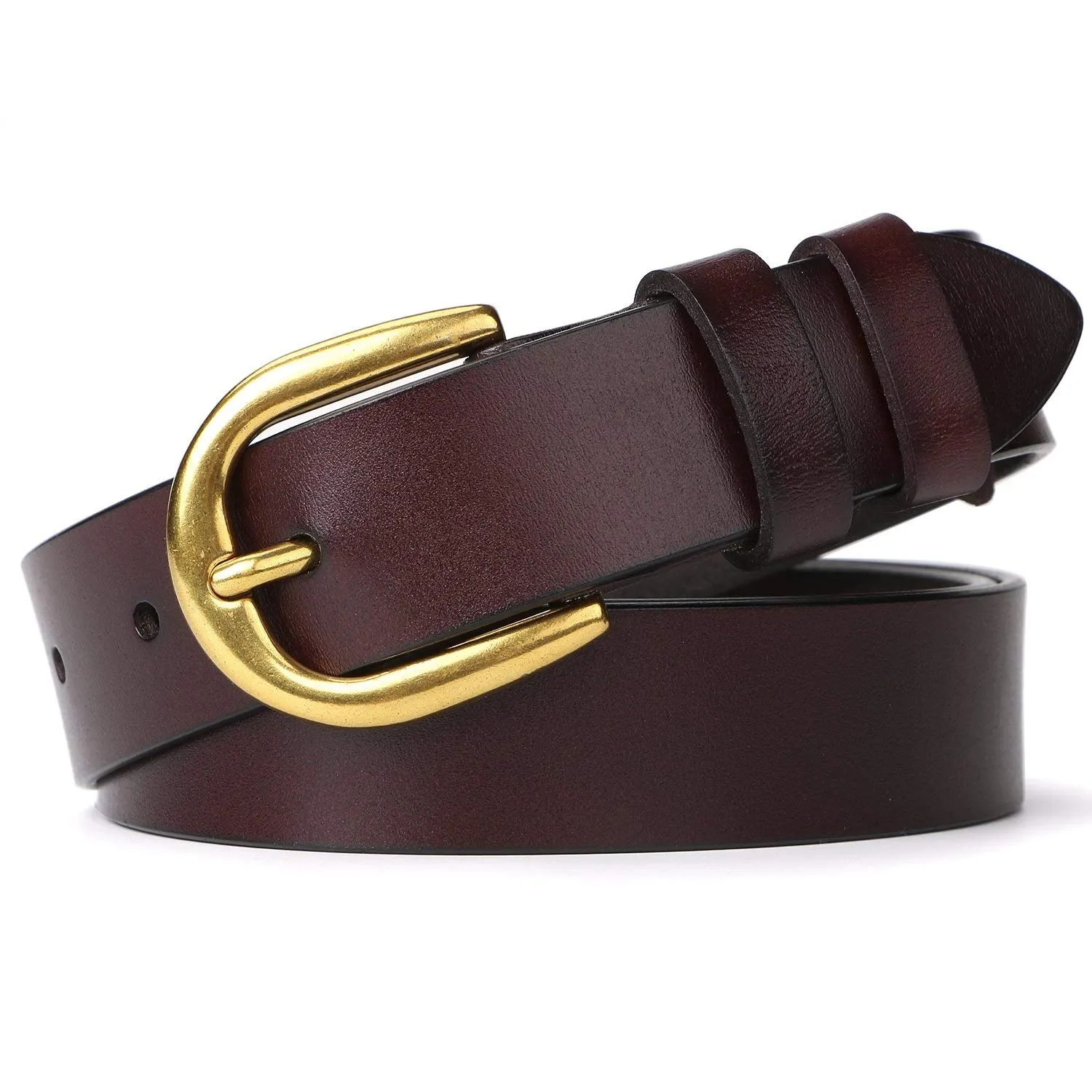 Women Casual Leather Belt for Jeans, 1.2 Inch Wide with Golden Buckle
