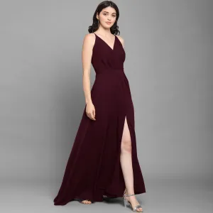 Women Fit and Flare Blue Dress Maroon