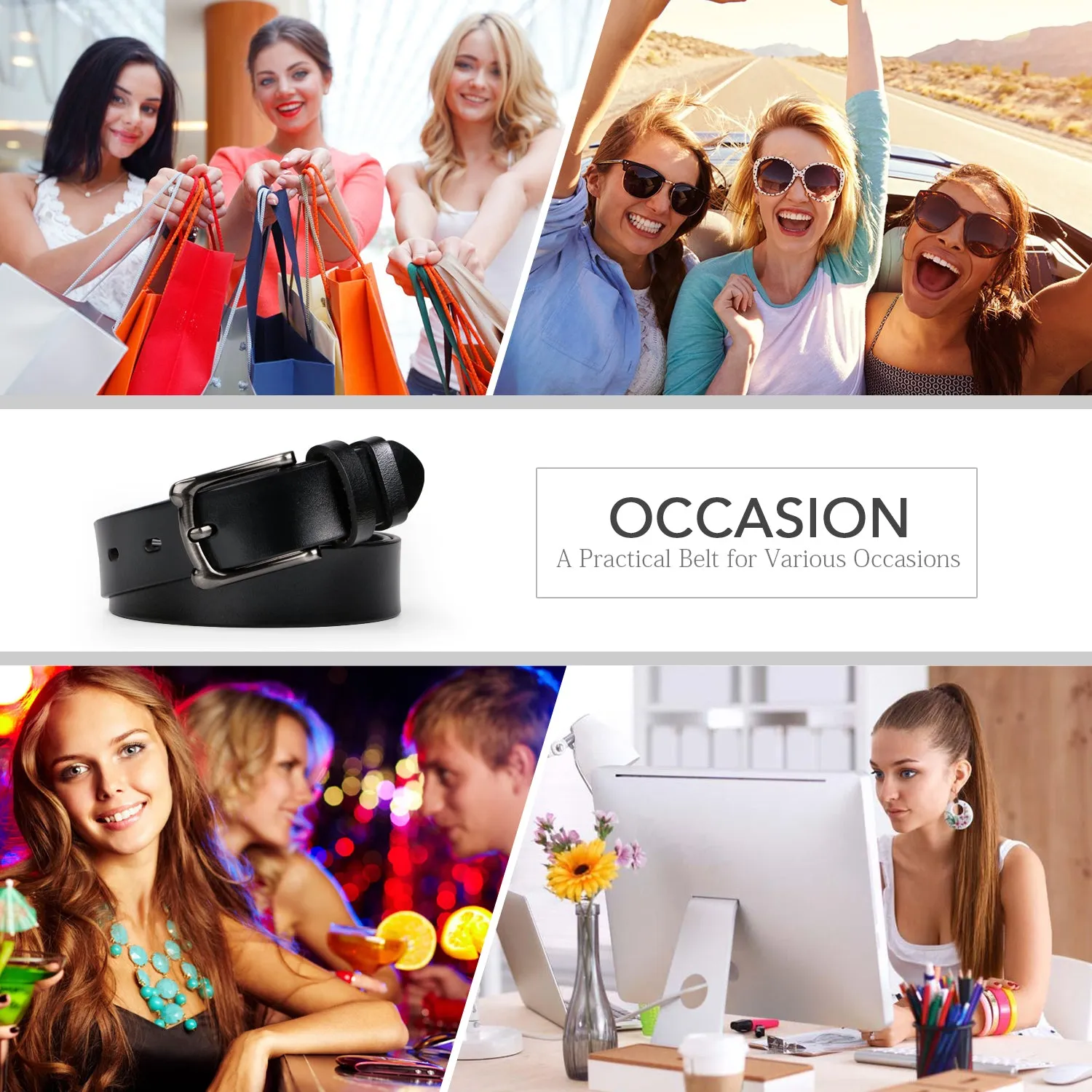 Women Leather Belt Black Waist Belt for Jeans Pants Dresses Plus Size