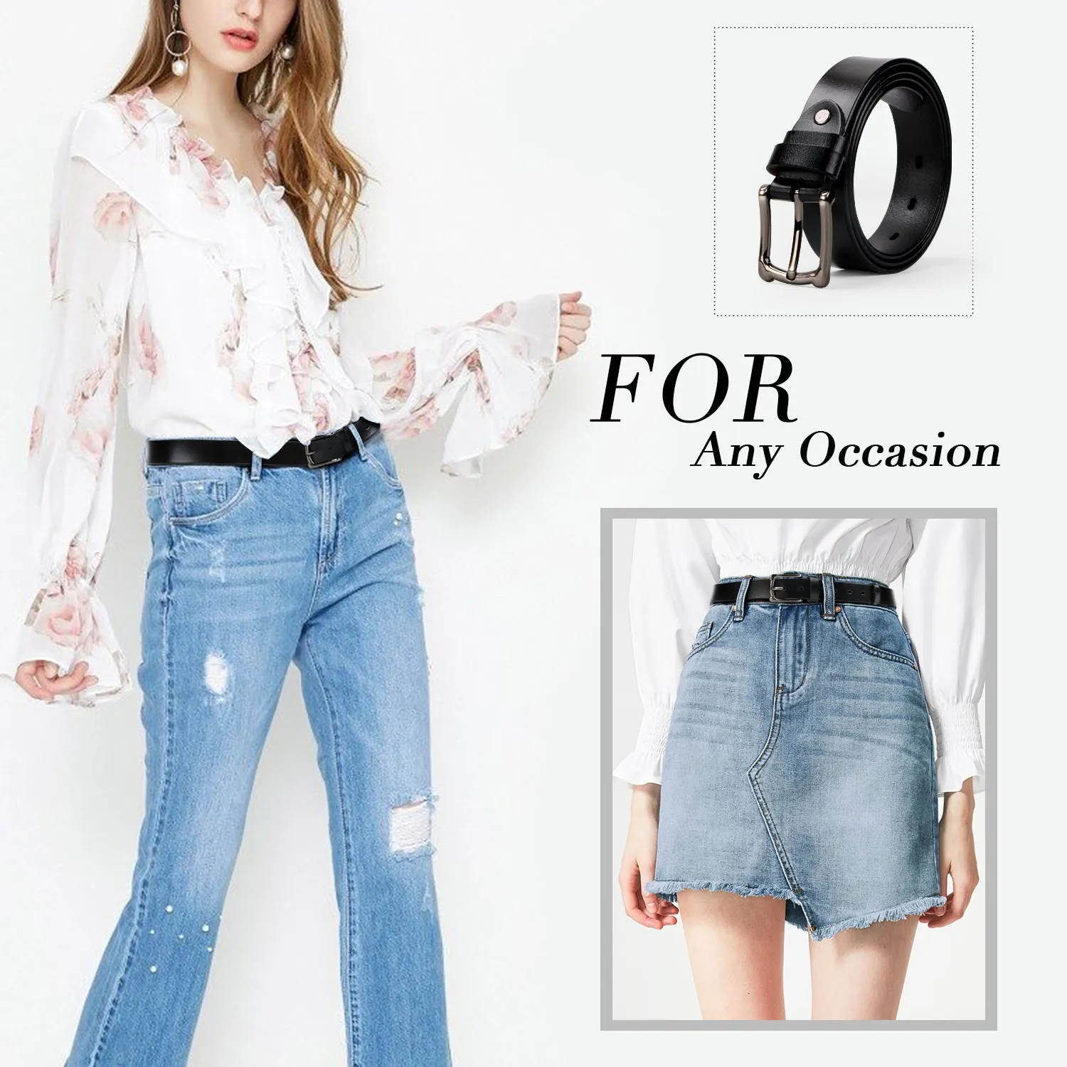 Women Leather Belt Black Waist Belt for Jeans Pants Dresses Plus Size