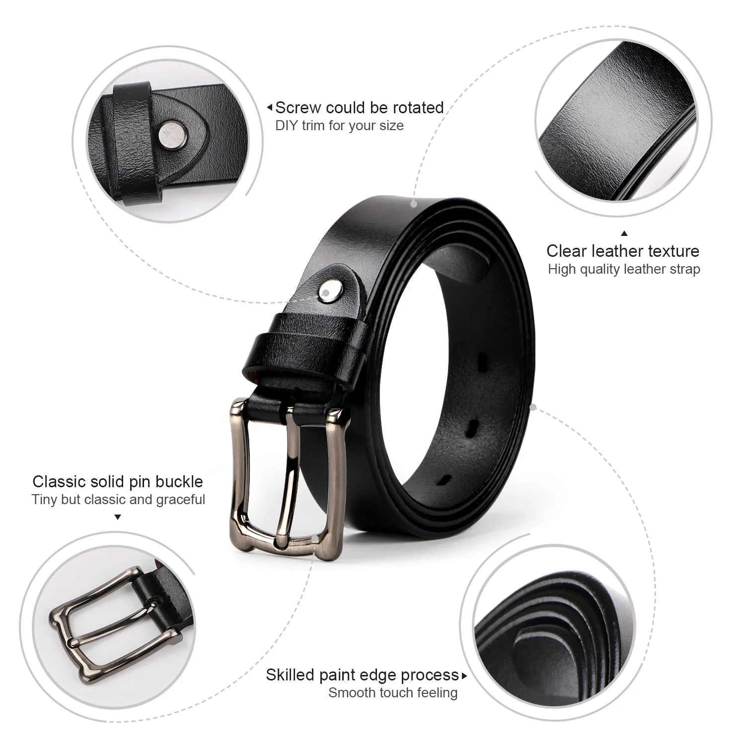 Women Leather Belt Black Waist Belt for Jeans Pants Dresses Plus Size