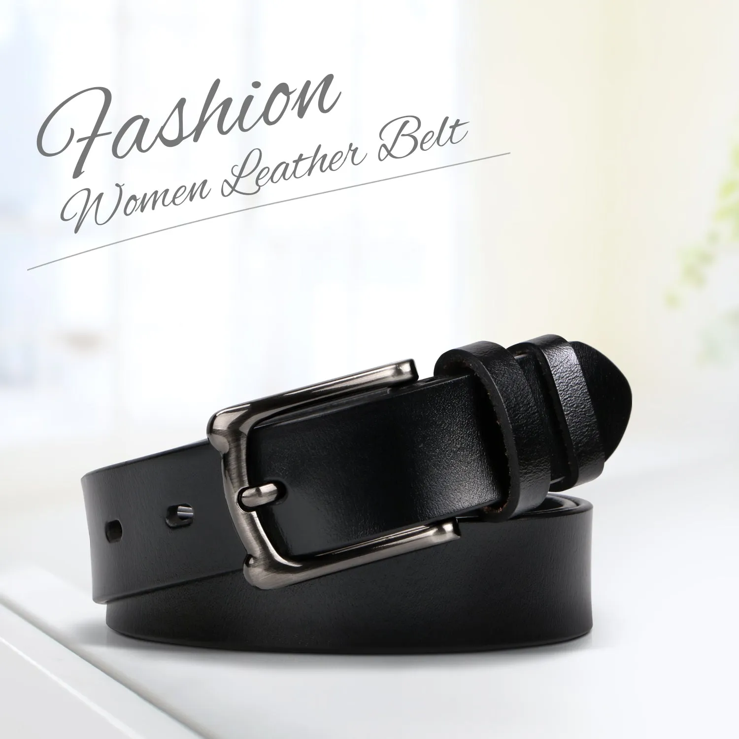 Women Leather Belt Black Waist Belt for Jeans Pants Dresses Plus Size