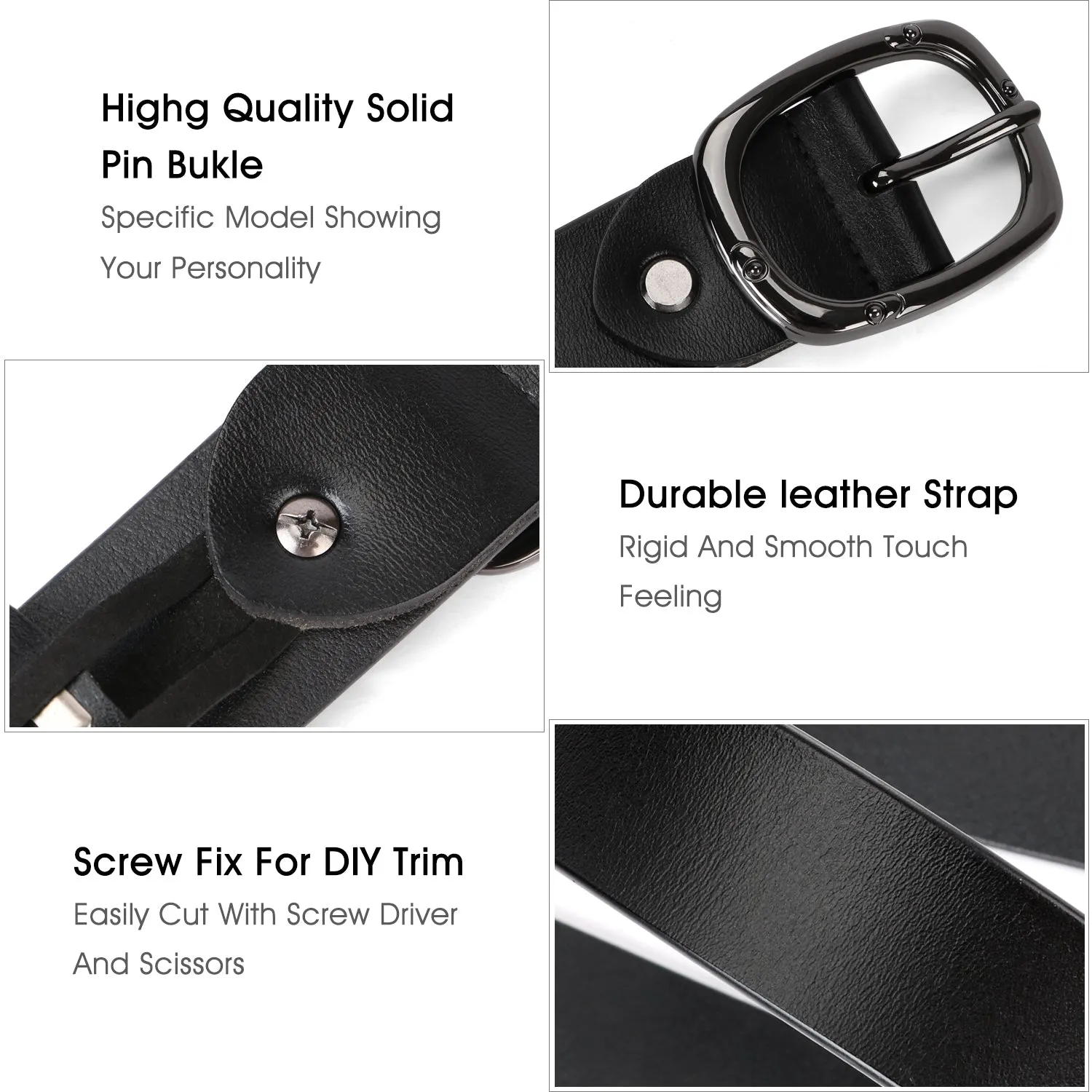 Women Leather Belt for Jeans Pants Dresses Black Ladies Waist Belt With Pin Buckle