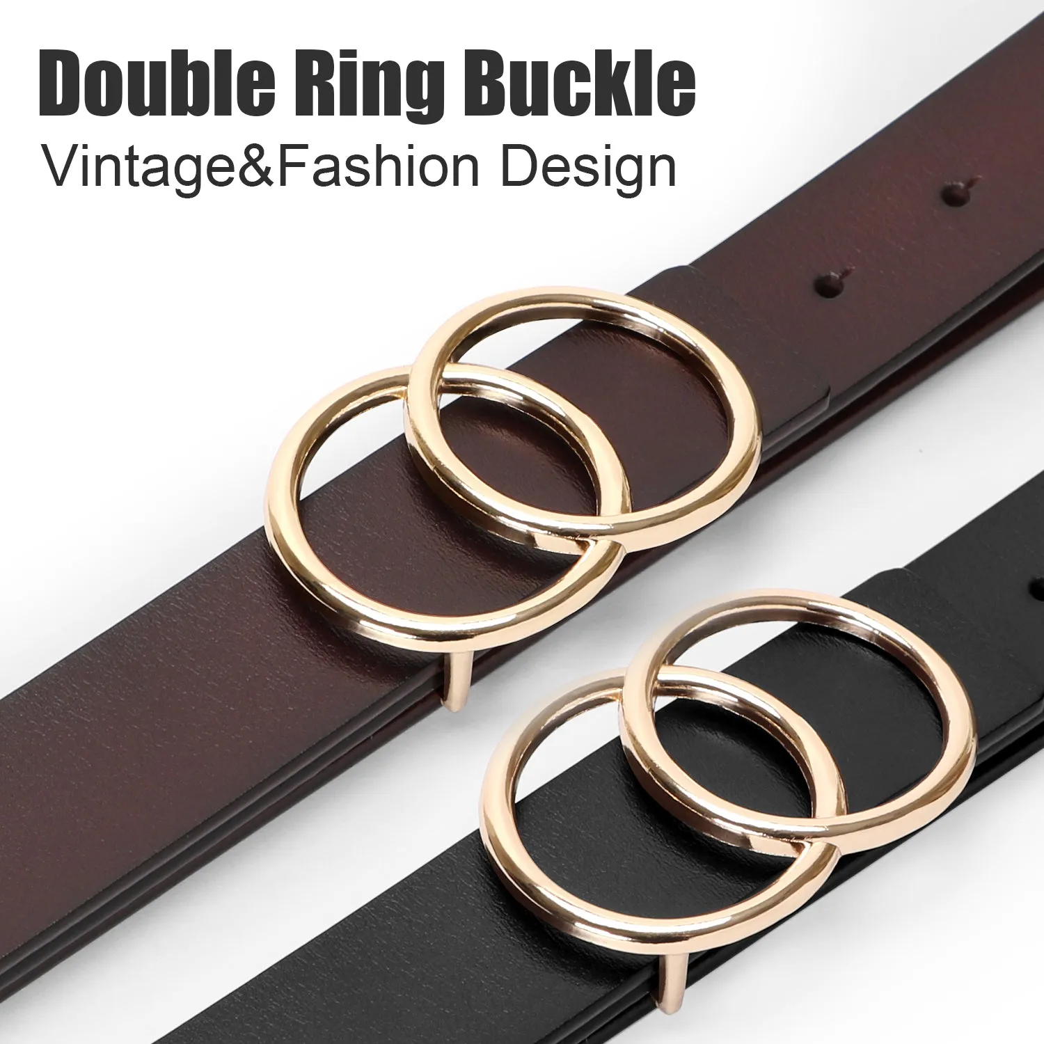 Women Leather Jeans Belt for Pants, Ladies Plus Size Waist Belts Double Ring Buckle By JASGOOD