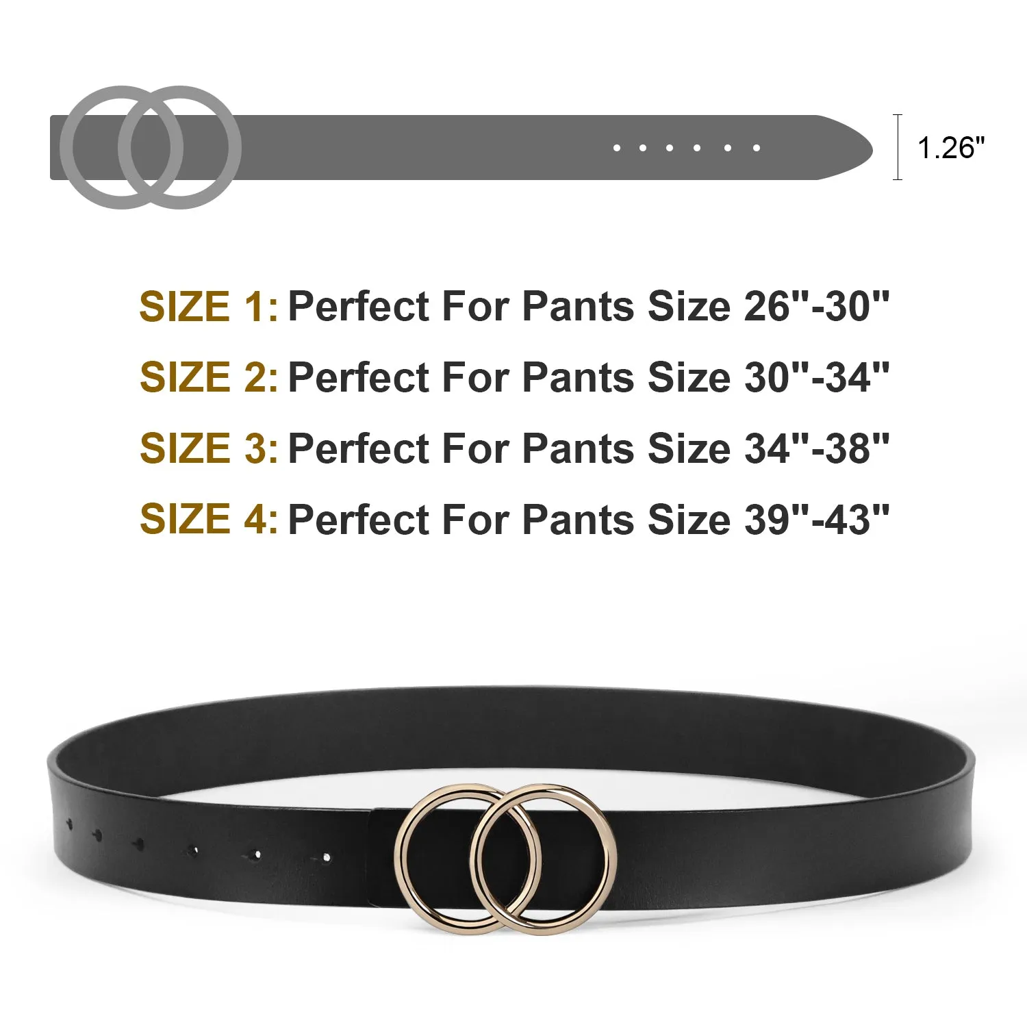 Women Leather Jeans Belt for Pants, Ladies Plus Size Waist Belts Double Ring Buckle By JASGOOD