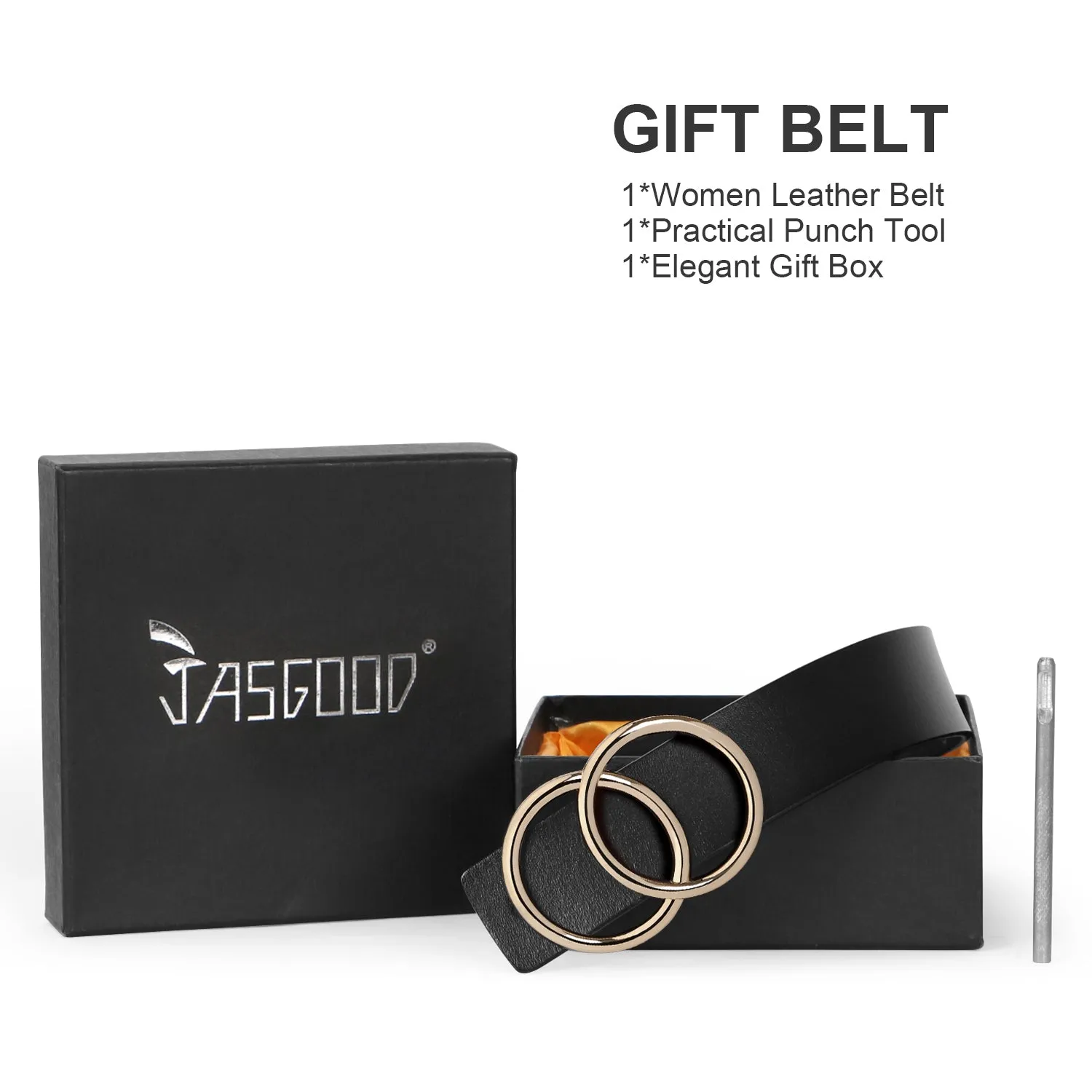 Women Leather Jeans Belt for Pants, Ladies Plus Size Waist Belts Double Ring Buckle By JASGOOD