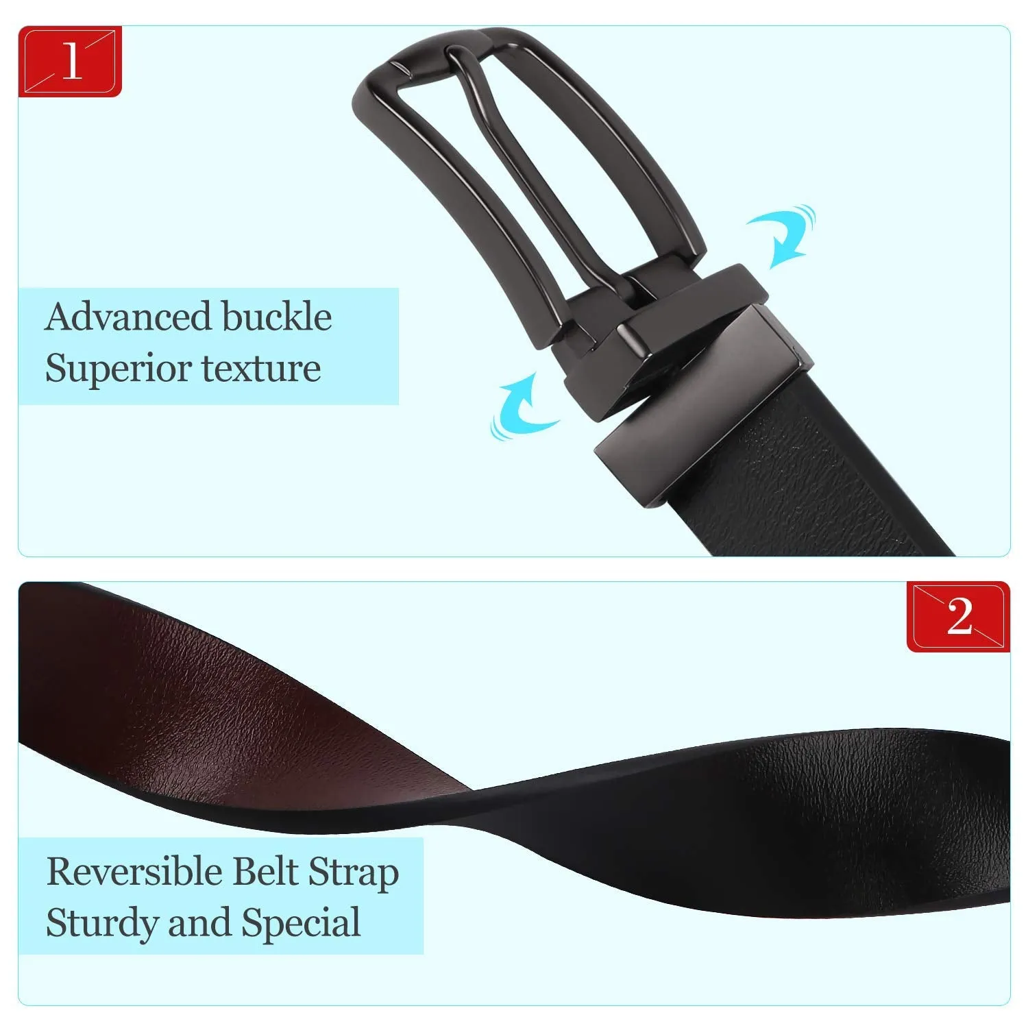 Women Leather Reversible Belt, Ladies Belt for Jeans with Rotated Buckle by JASGOOD