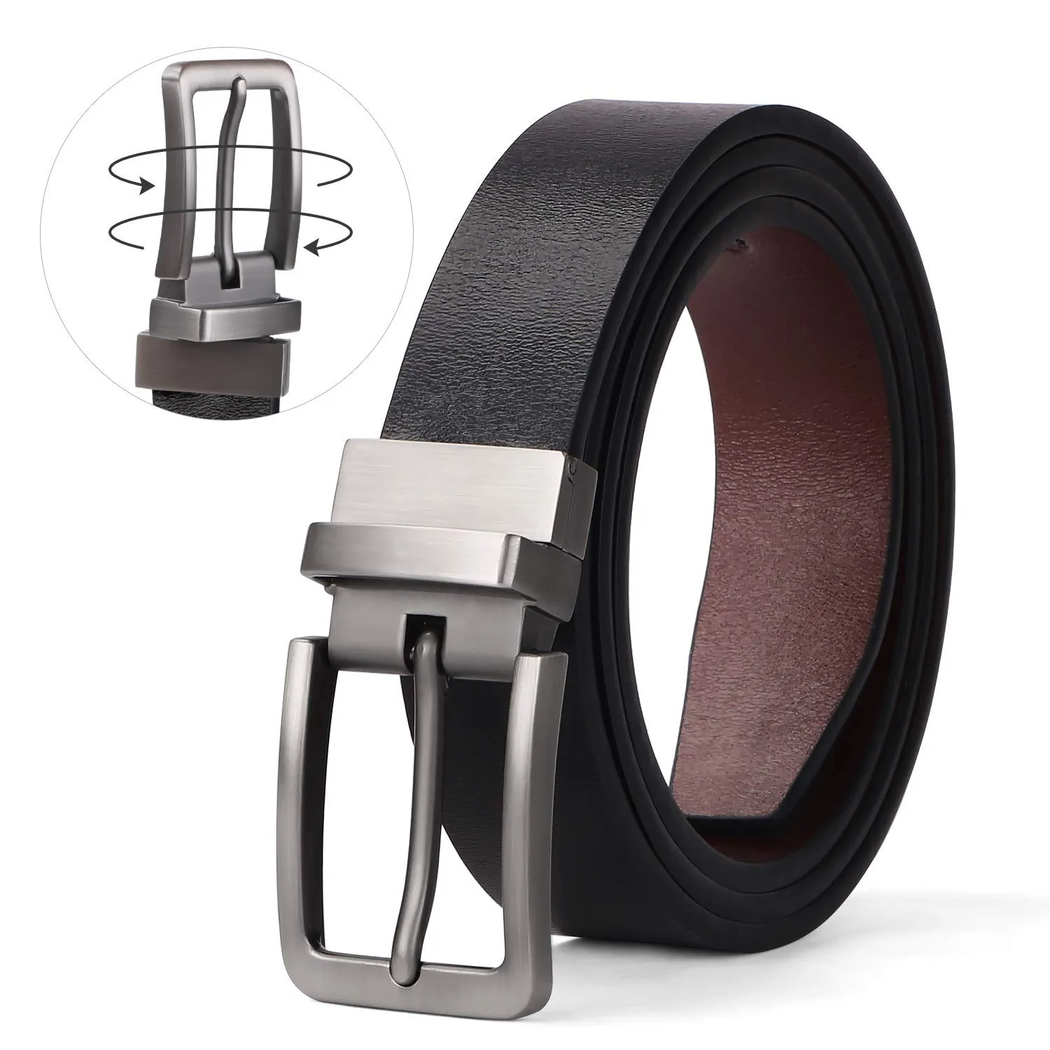 Women Leather Reversible Belt, Ladies Belt for Jeans with Rotated Buckle by JASGOOD