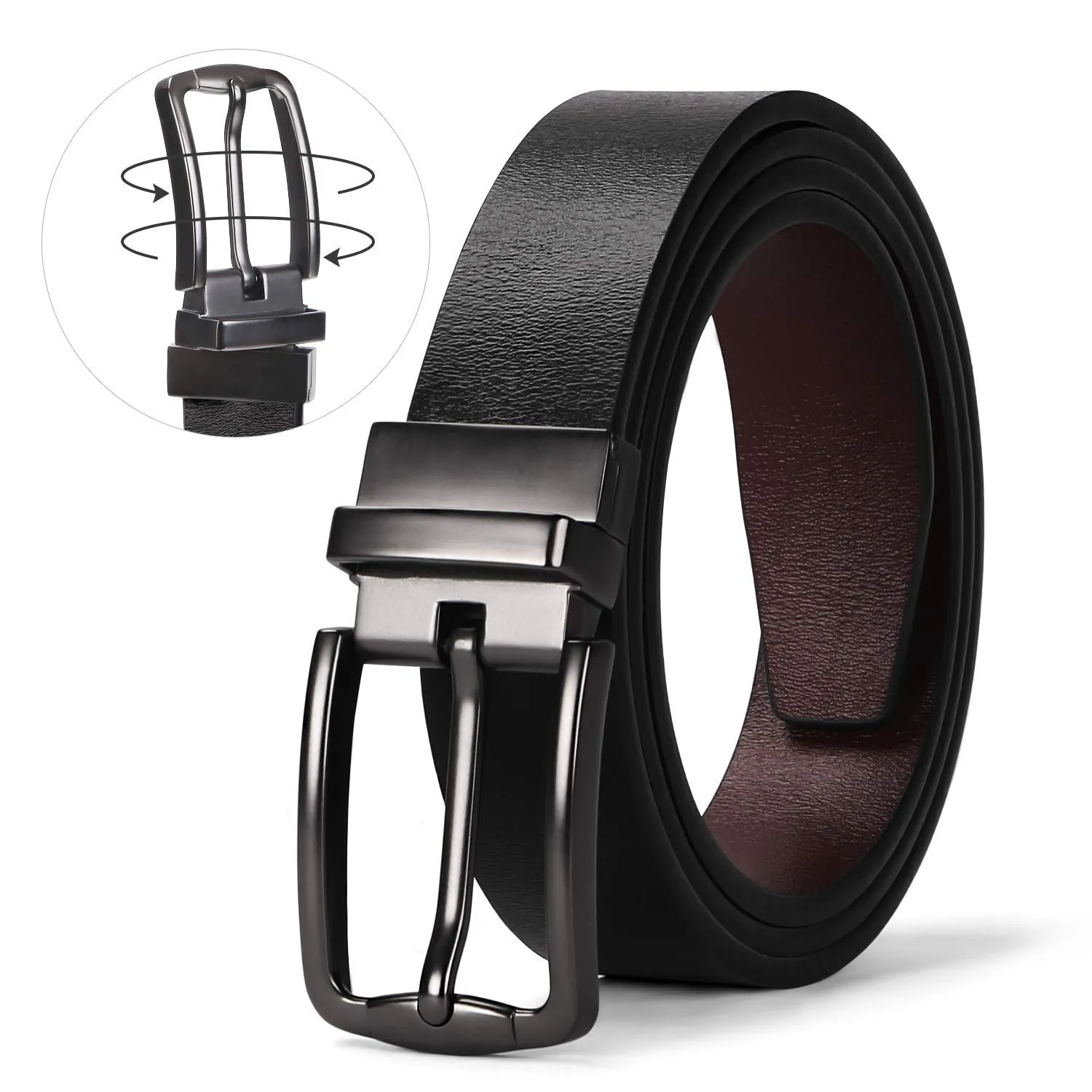 Women Leather Reversible Belt, Ladies Belt for Jeans with Rotated Buckle by JASGOOD