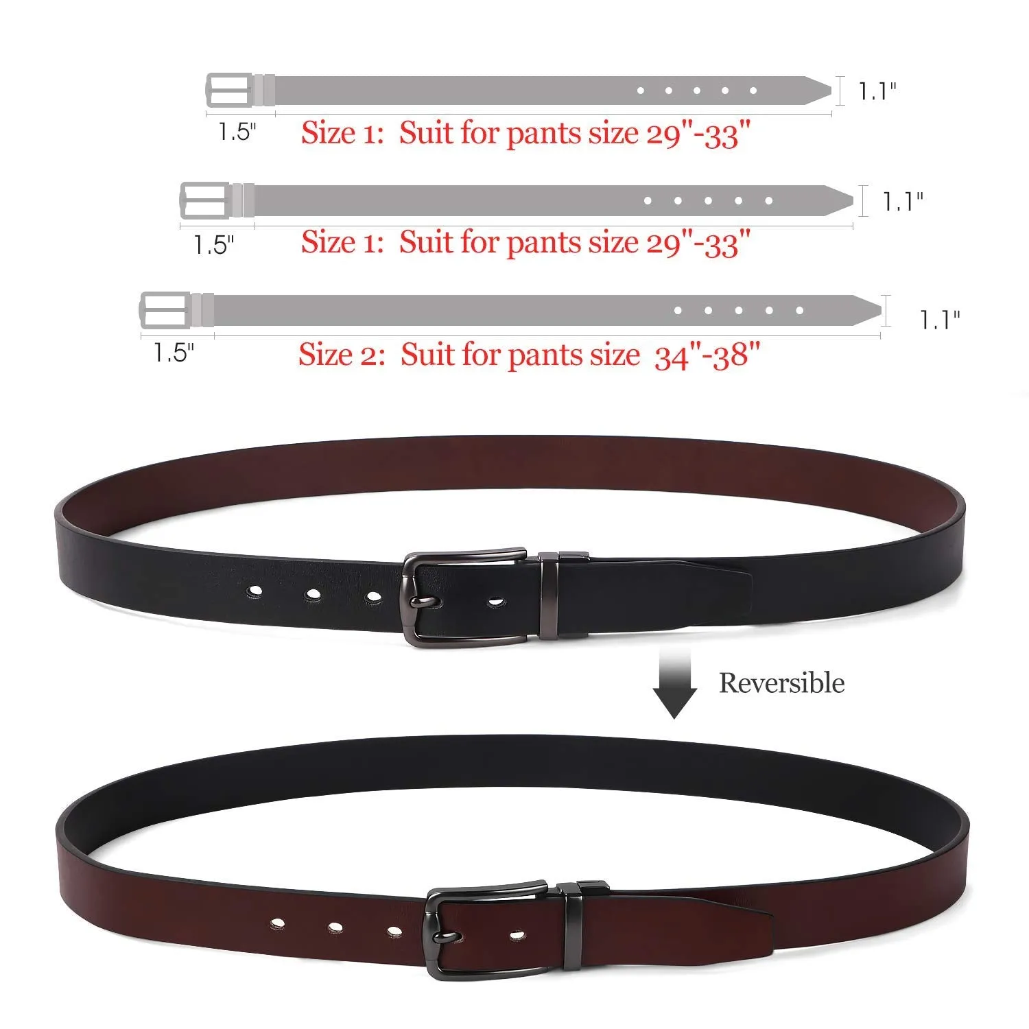Women Leather Reversible Belt, Ladies Belt for Jeans with Rotated Buckle by JASGOOD