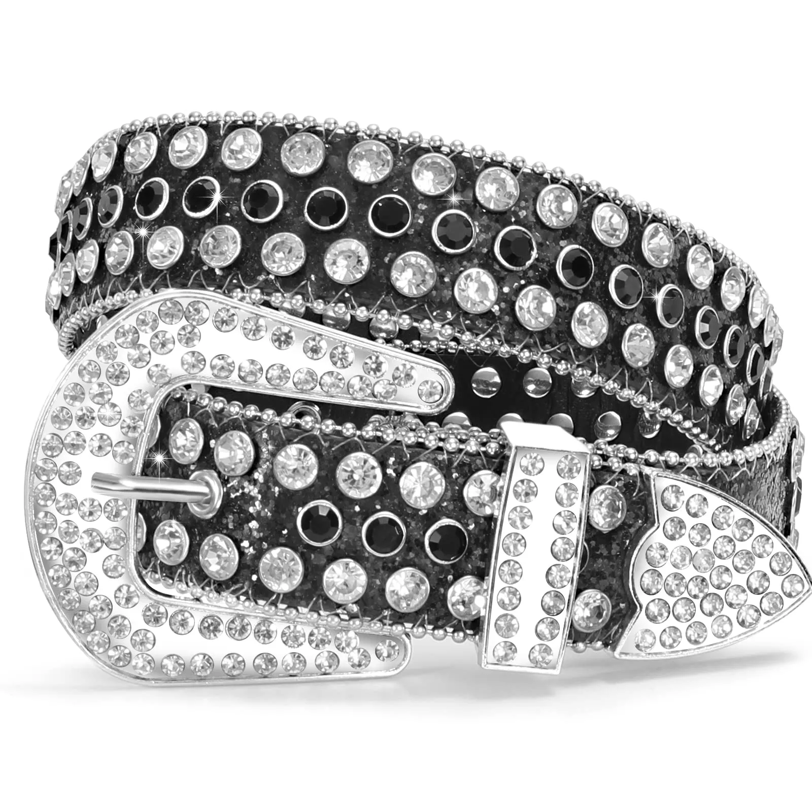 Women Men Western Rhinestone Studded Leather Belt Unisex Bling Cowgirl Cowboy Waist Belt for Jeans Pants
