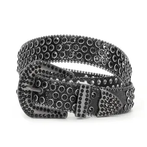 Women Men Western Rhinestone Studded Leather Belt Unisex Bling Cowgirl Cowboy Waist Belt for Jeans Pants
