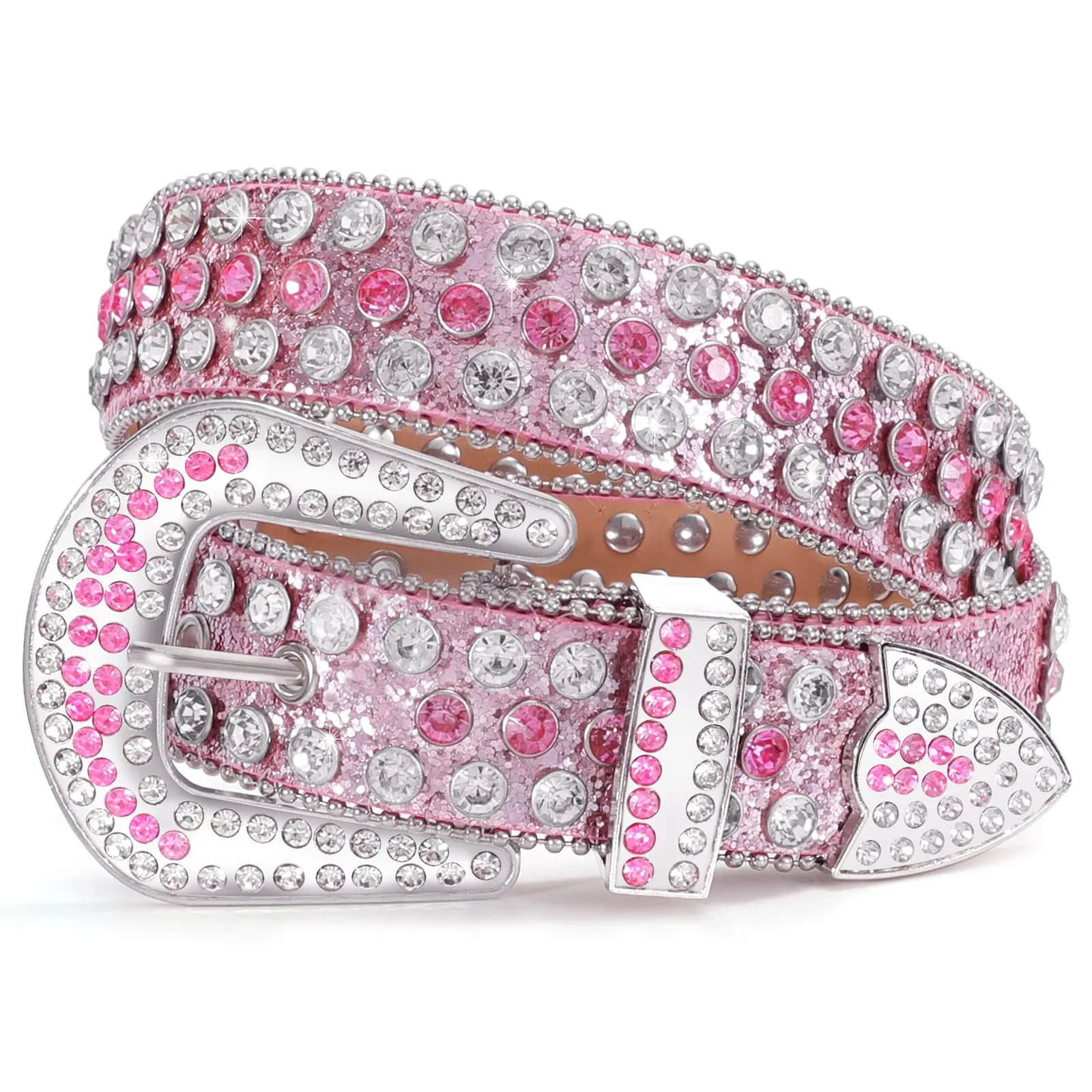 Women Men Western Rhinestone Studded Leather Belt Unisex Bling Cowgirl Cowboy Waist Belt for Jeans Pants