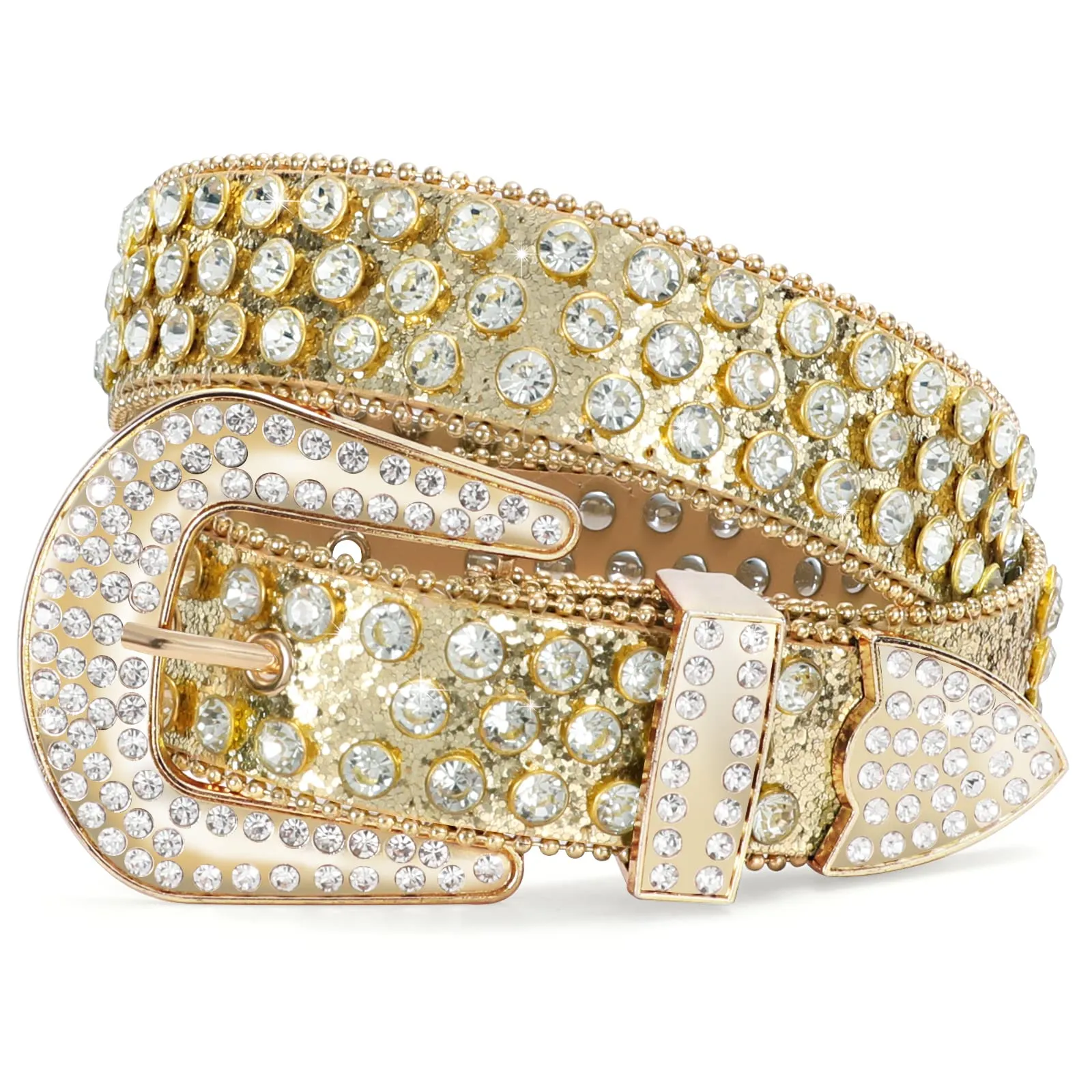 Women Men Western Rhinestone Studded Leather Belt Unisex Bling Cowgirl Cowboy Waist Belt for Jeans Pants