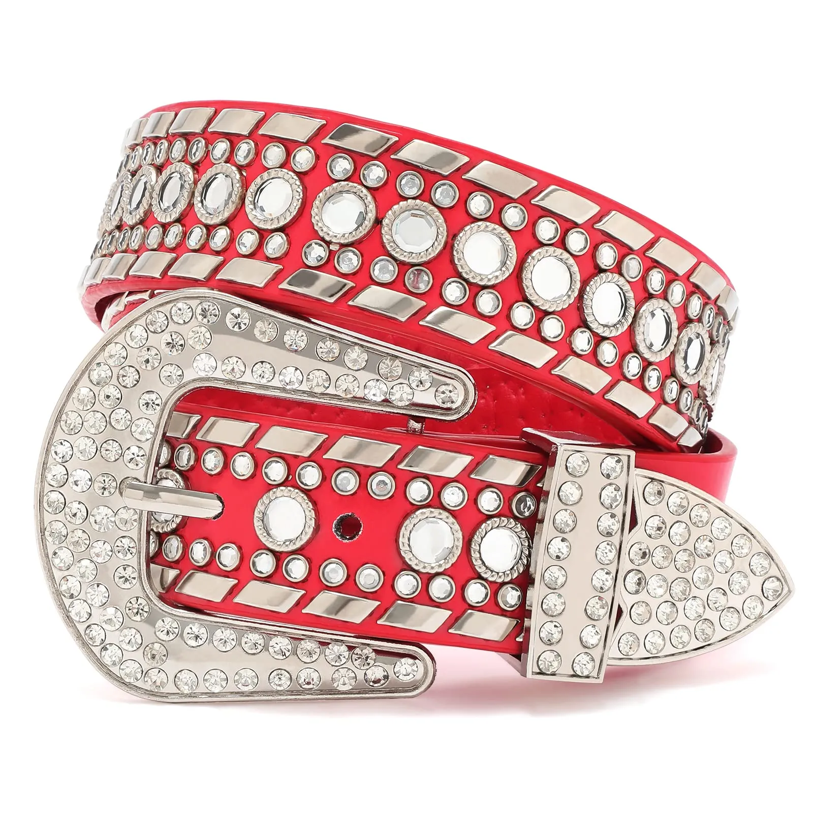 Women Men Western Rhinestone Studded Leather Belt Unisex Bling Cowgirl Cowboy Waist Belt for Jeans Pants