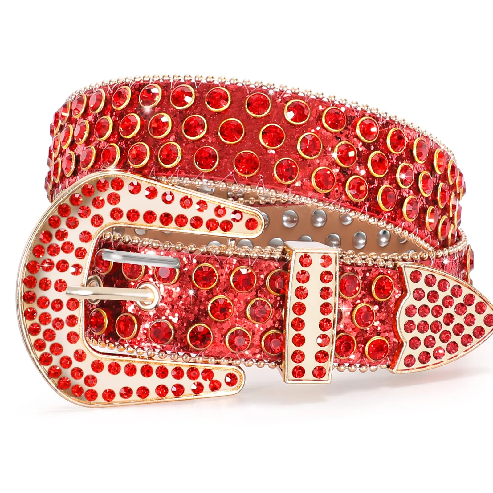 Women Men Western Rhinestone Studded Leather Belt Unisex Bling Cowgirl Cowboy Waist Belt for Jeans Pants