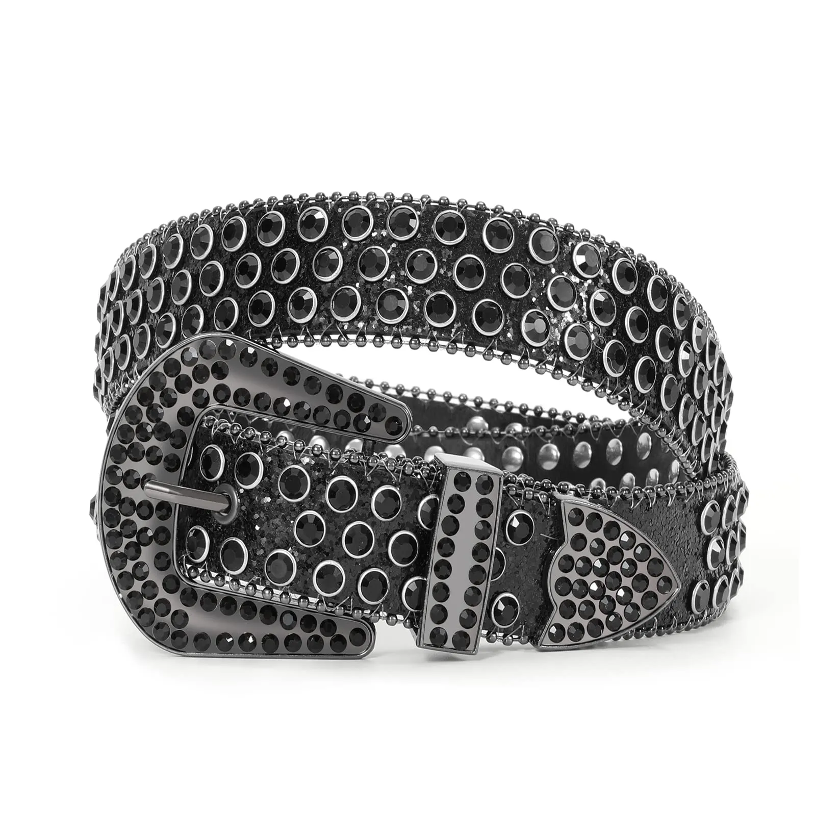 Women Men Western Rhinestone Studded Leather Belt Unisex Bling Cowgirl Cowboy Waist Belt for Jeans Pants
