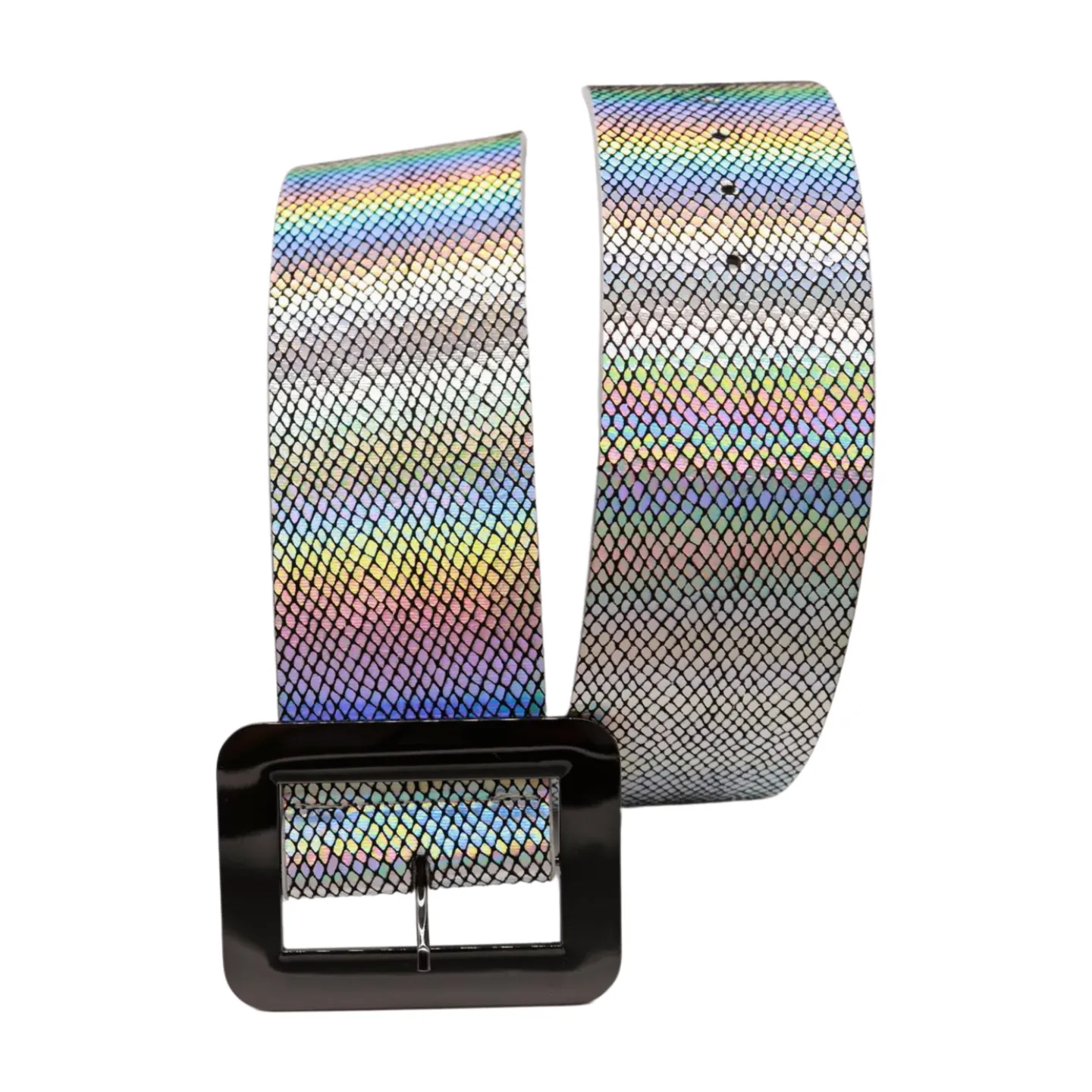 Women Metallic Silver Belt Square Metal Buckle S M